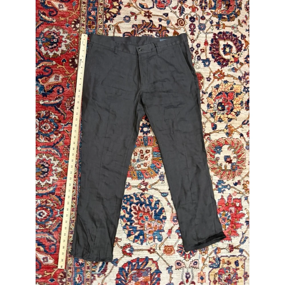 John Varvatos Brown Linen Blend Flat Front Pants Mens 34R Made in Portugal